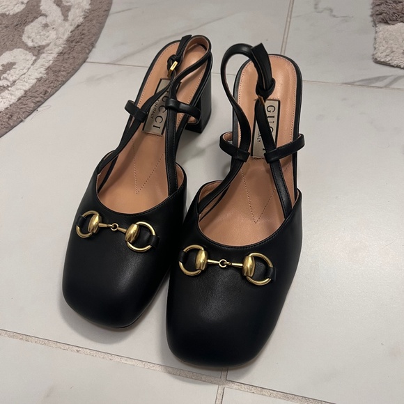 Gucci Lady Horsebit Leather Slingback Pumps - Picture 1 of 7